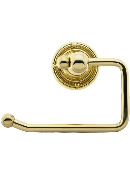 Brass Swinging Toilet-Paper Holder with Ribbon and Reed Rosette in Polished Brass.